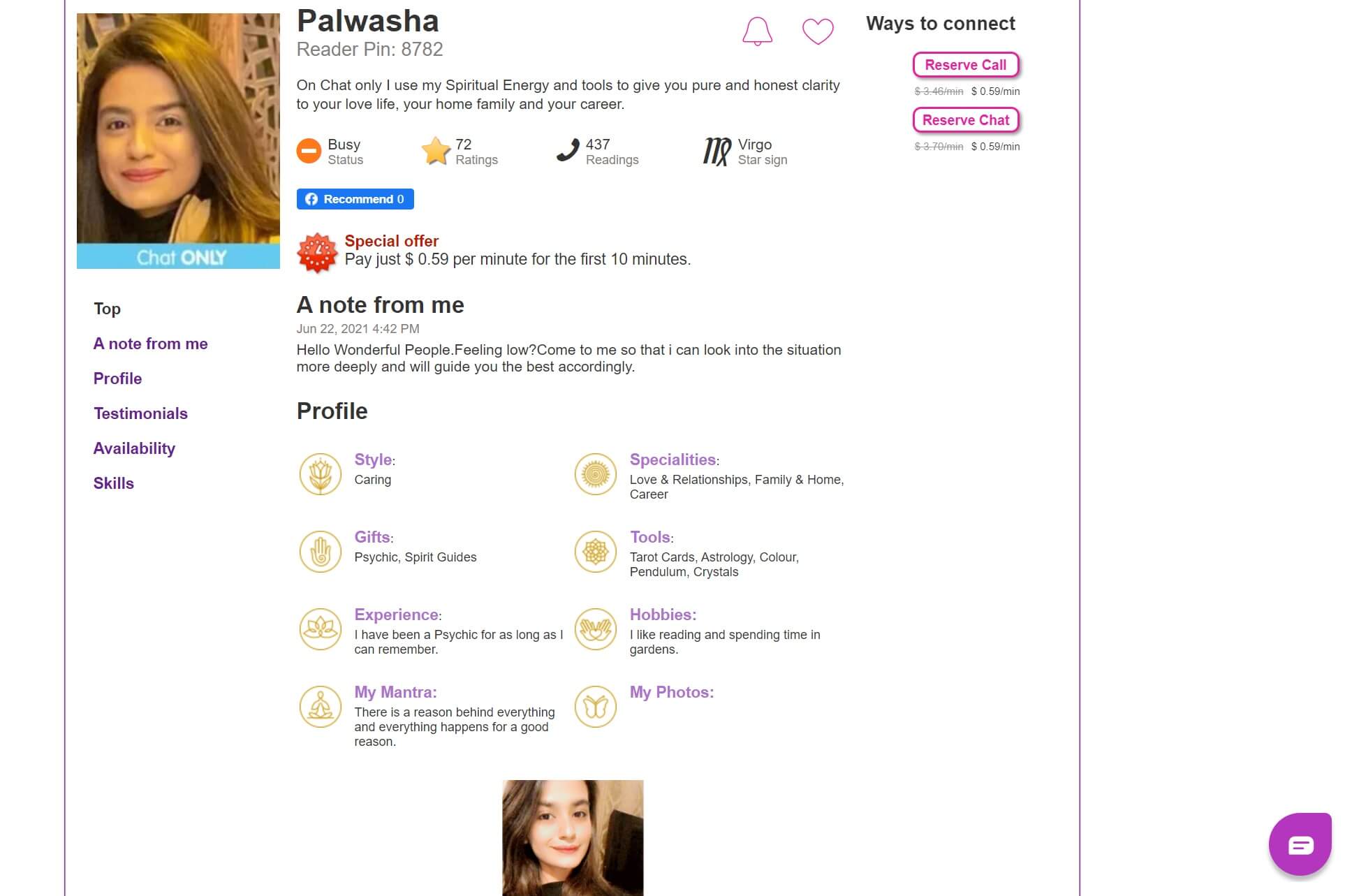 Psychic reader profile